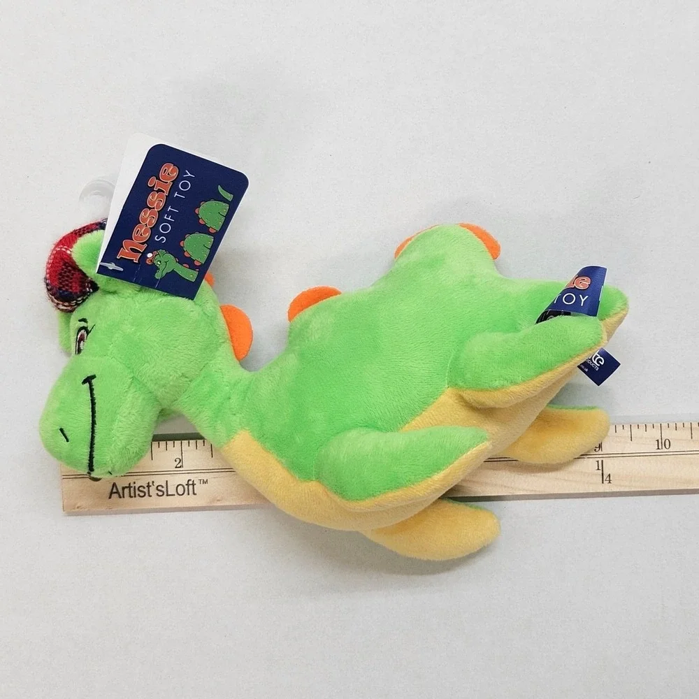 Nessie Plush Toy Dragon Scottish Tartan Hat Green Orange Soft Stuffed Animal 11
